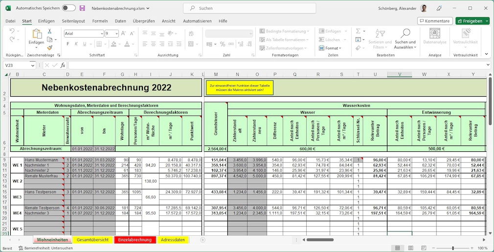 Heiz- und Nebenkosten für Excel